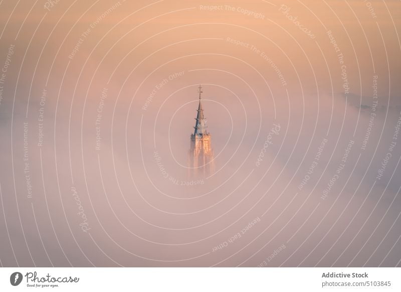 Clouds around cathedral top in overcast weather peak ancient castle architecture cloud fortress history heritage palace stone toledo destination historic scenic