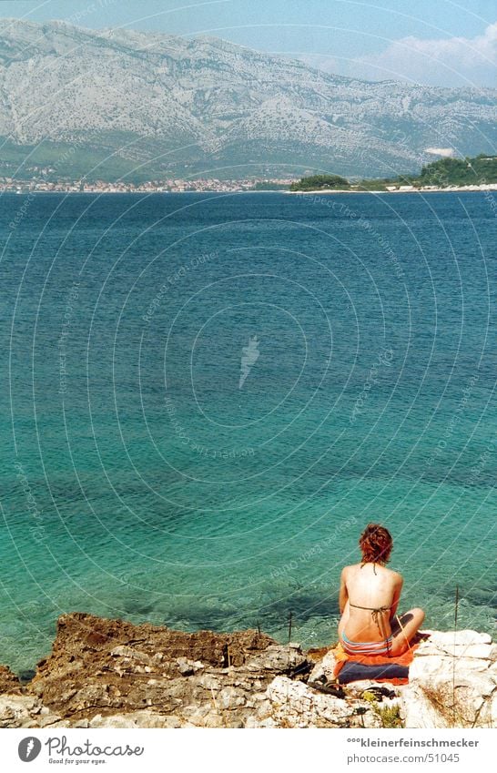 Day at the sea II Croatia Coast Ocean Vacation & Travel Calm Relaxation Bikini Vantage point Dalmatia Blue-green Green Woman Snorkeling Summer Diving equipment