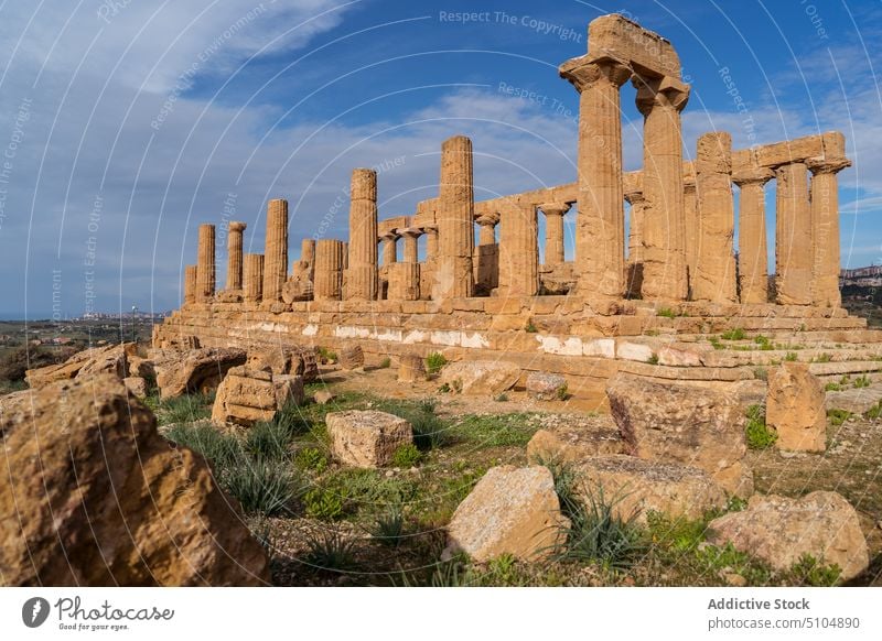 Ruins of ancient temple on sunny day architecture column heritage ruin stone archaeology historic landmark sicily sightseeing valley of temples italy agrigento