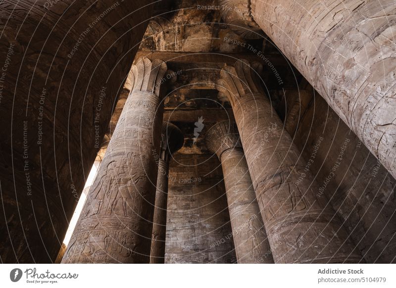 Ancient ornamental columns and ceiling in old temple architecture heritage historic culture landmark relief sightseeing travel ancient religion tourism