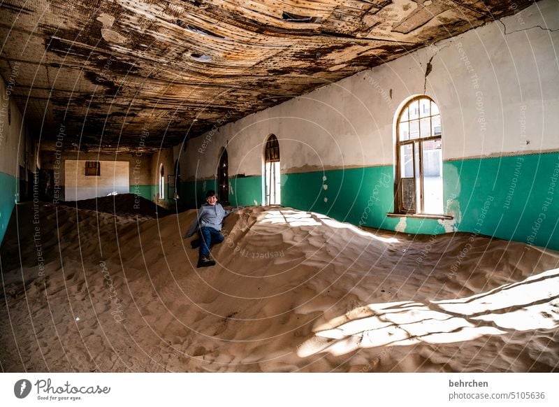 sweep again! Old Broken corrupted House (Residential Structure) Force of nature decay Sunlight Shadow Light Boy (child) Infancy Child Sand Ruin Ghost town