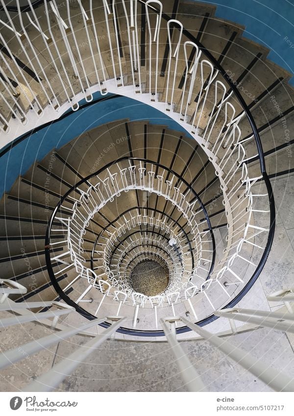 Staircase with a round staircase from the 50s Staircase (Hallway) Banister stair treads Stairs rail Architecture Downward Upward Deserted Landing