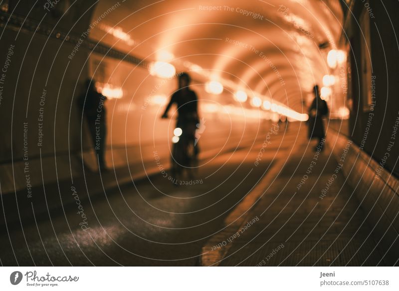 Tunnel with pedestrians and cyclists [HH Unnamed Road]. Subsoil Pedestrian Lanes & trails Old Elbe Tunnel Hamburg Shadow Silhouette Contrast people Passage