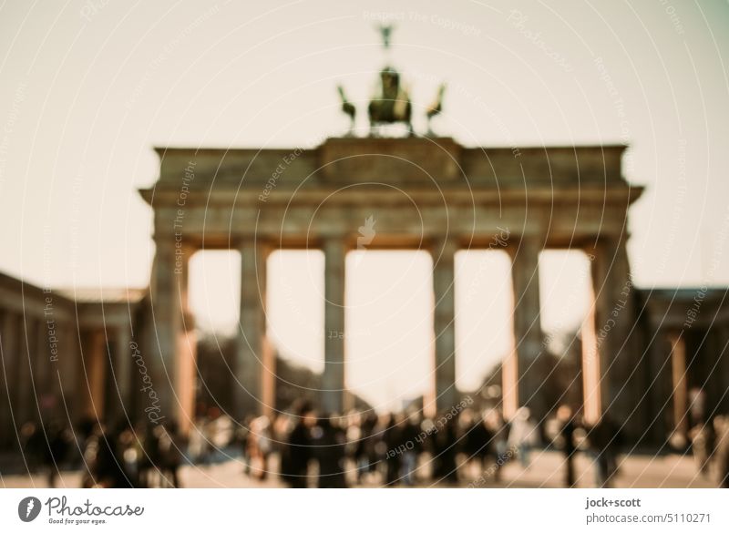 Brandenburg Gate with tourists (blurred) Tourists Tourism Tourist Attraction Landmark Sightseeing Pariser Platz Downtown City trip bokeh defocused