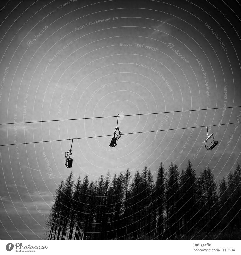 off-season elevator Ski lift Ski resort chair lift Mountain tranquillity Chair lift Sky Off-Season Square Black & white photo Cable car Winter vacation