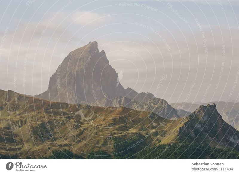 Rocky mountain peak d'Ossau in the french pyrenees on a sunny dreamy autumn morning, Artouste, Nouvelle-Aquitaine, France rock nature landscape artouste france