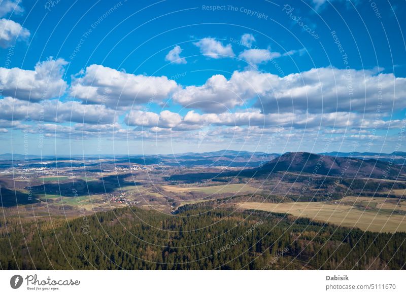 Drone flight over mountains covered with forest and valleys mountain range landscape nature aerial peak outdoors poland amazing autumn environment clouds