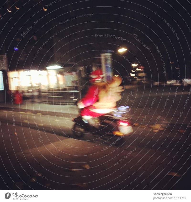 As fast as Santa Claus! Snapshot Facial hair Dress up garments Surprise Joy Creativity Normal Evening Brown Vespa Festive Desire Christmas & Advent Driving