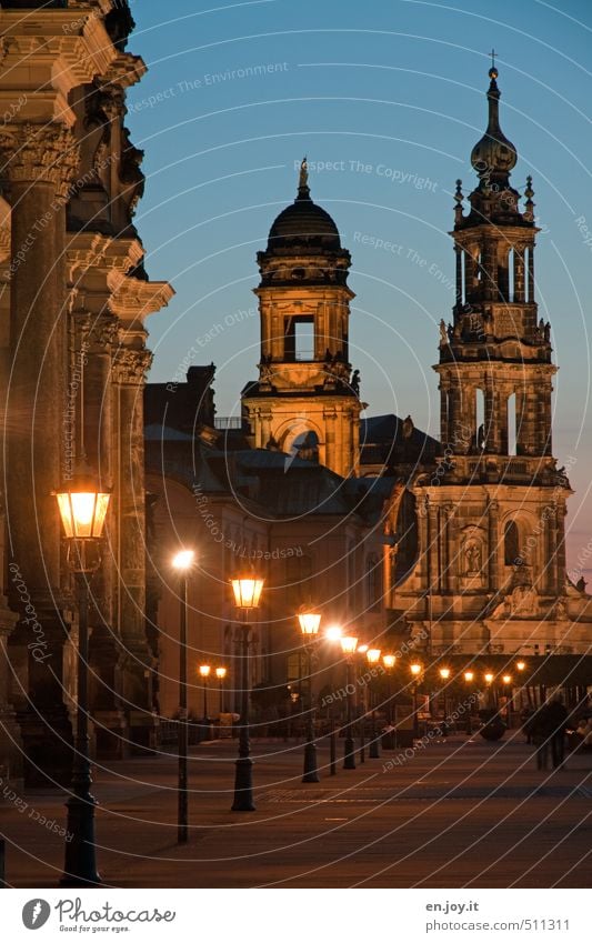 light chain Tourism Trip Sightseeing City trip Human being Architecture Culture Sky Night sky Dresden Saxony Germany Europe Town Capital city Old town Church