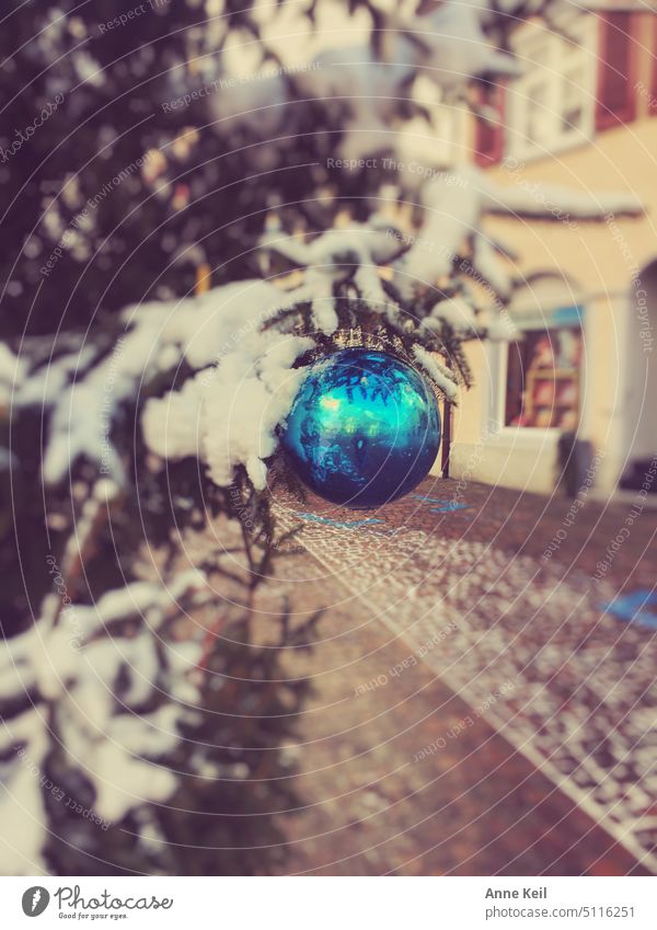 Large turquoise Christmas balls on a tree in the village Christmas & Advent Christmas decoration Decoration Festive Christmas tree Christmassy