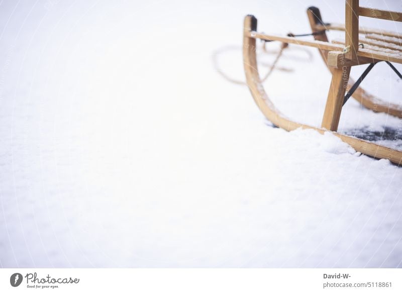 Sledge in the snow Sleigh Snow Winter onset of winter Christmas & Advent Snowfall fun Infancy Childhood memory Anticipation Weather White