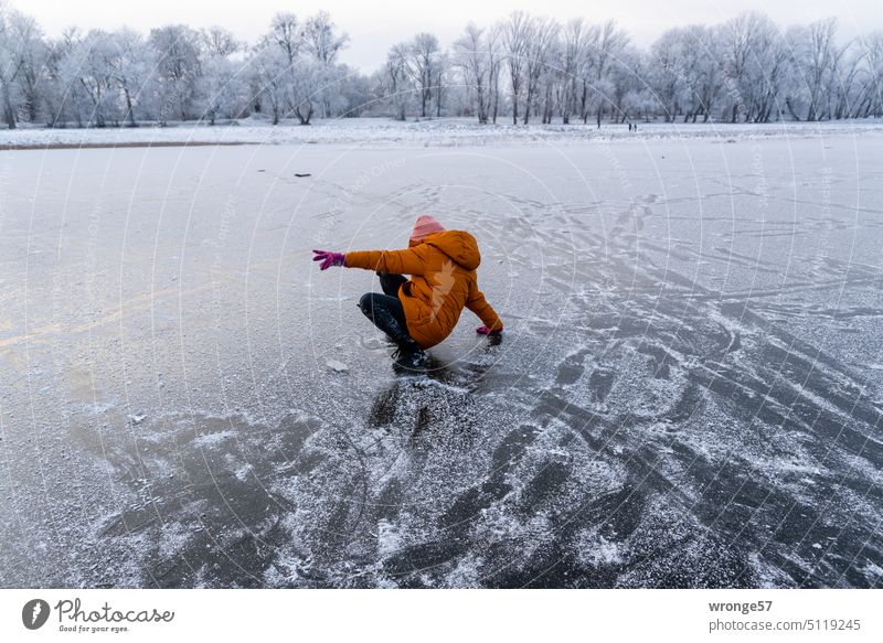 Little slip Winter Winter's day Frost Ice Ice surface smooth Smoothness Slip Slipping on ice Child no trespassing Slip and fall Slippery surface Exterior shot