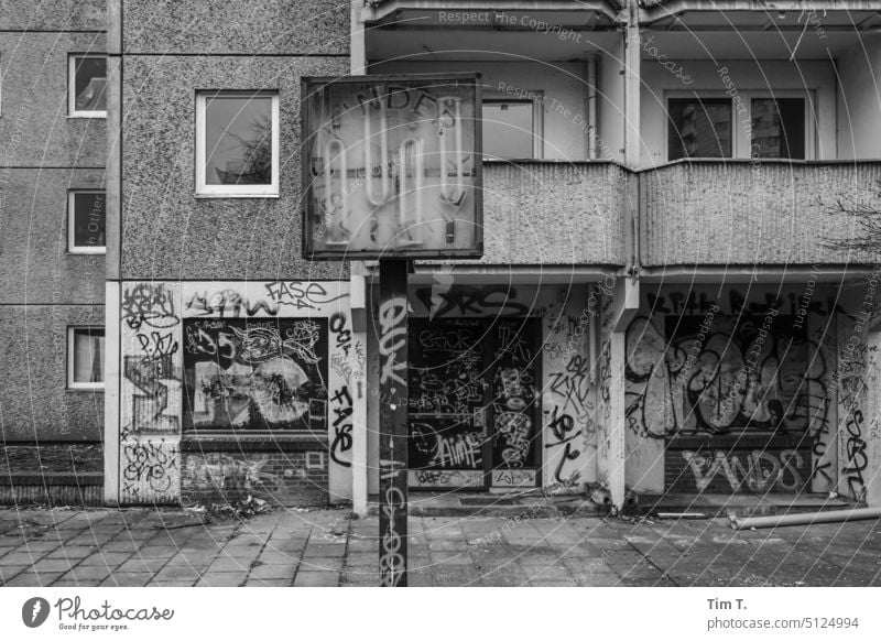 Prefabricated building Berlin Friedrichshain b/w Prefab construction Ruin Winter Black & white photo Exterior shot Day Town Deserted Architecture Capital city