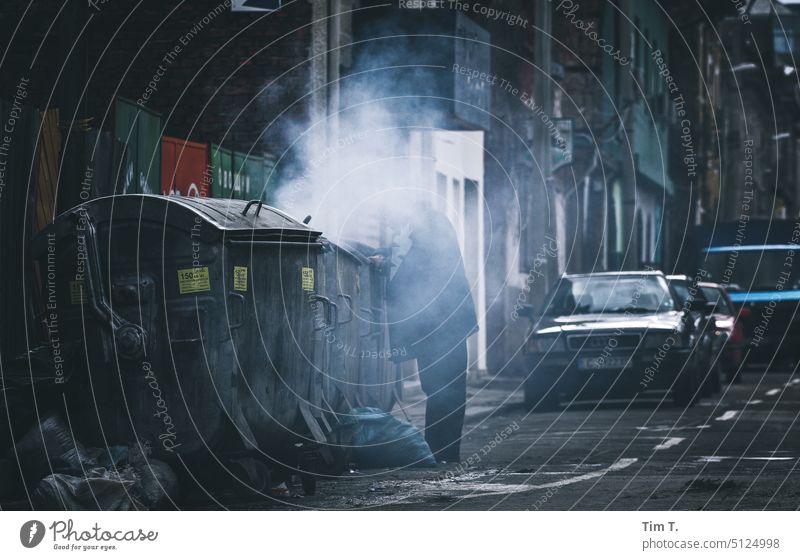 a burning garbage can in Sofia Winter Bulgaria dustbin Burn smoke Colour photo Day Exterior shot Europe Bulgarian Town Street