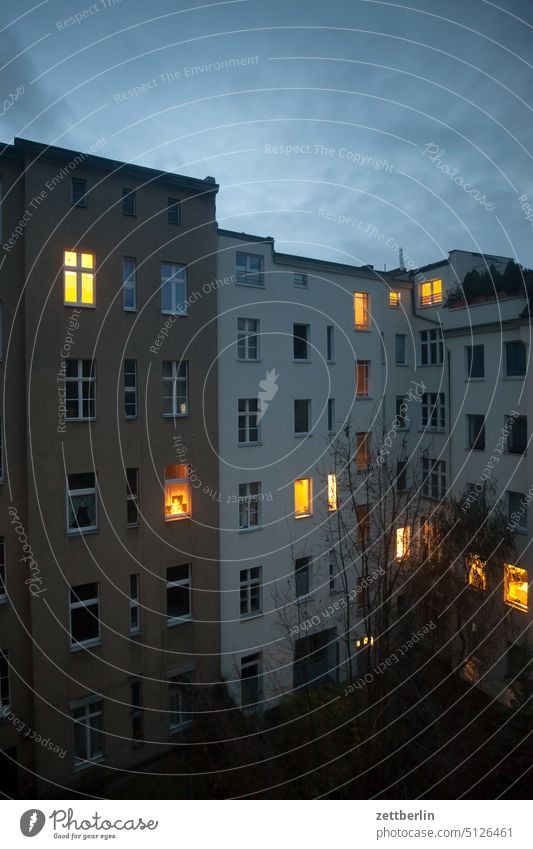 Backyard in the evening Old building on the outside Fire wall Facade Window House (Residential Structure) Sky Sky blue rear building Courtyard