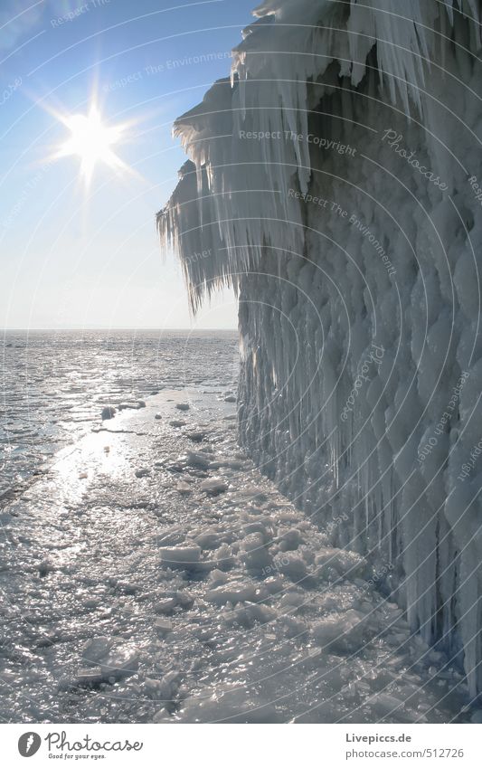 ice wall Winter Beautiful weather Ice Frost Harbour Freeze ice winter 2010 quay wall port facility Colour photo Exterior shot Day