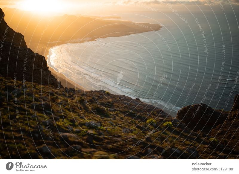 #A0# On the south lake coast coastal landscape coastal strip Ocean ocean Waves Swell Undulation Wavy line wave Wave break Sky Mystic Sunset Famara Wave action