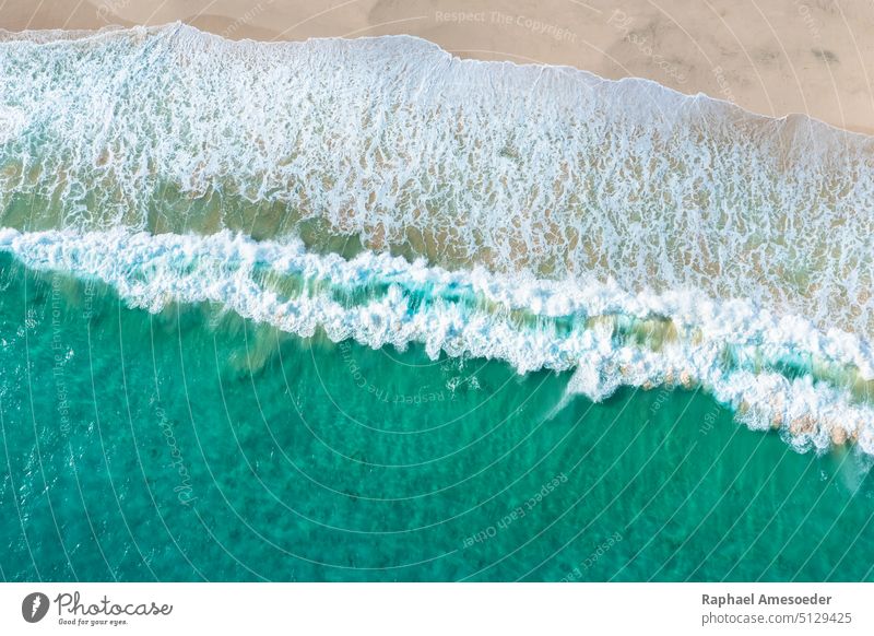 High angle view on wave of atlantic ocean at Santa Monica Beach aerial africa aquatic background beach blue boa vista cape verde clear coast coastal coastline