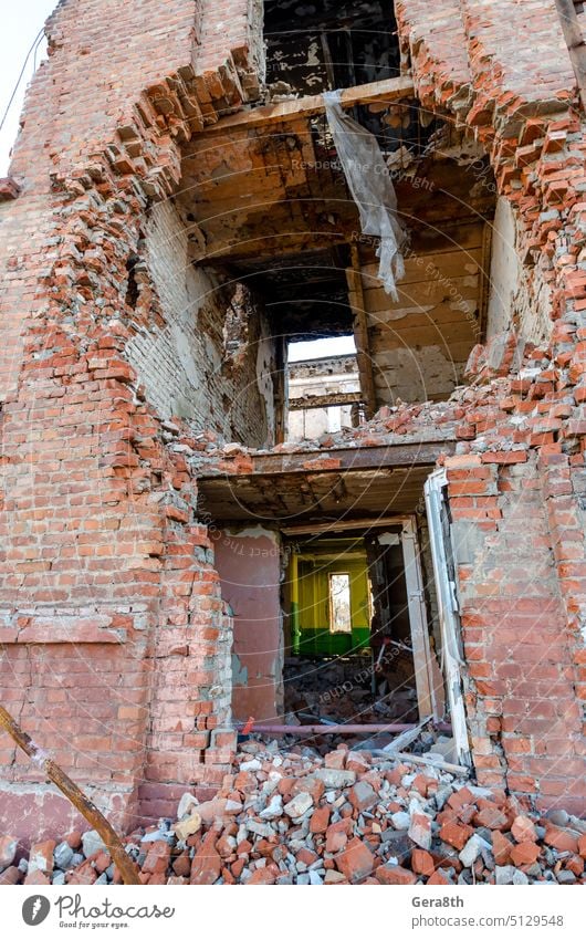 destroyed and burned houses in the city Russia Ukraine war Donetsk Kherson Kyiv Lugansk Mariupol Zaporozhye abandon abandoned attack blown up bombardment broken