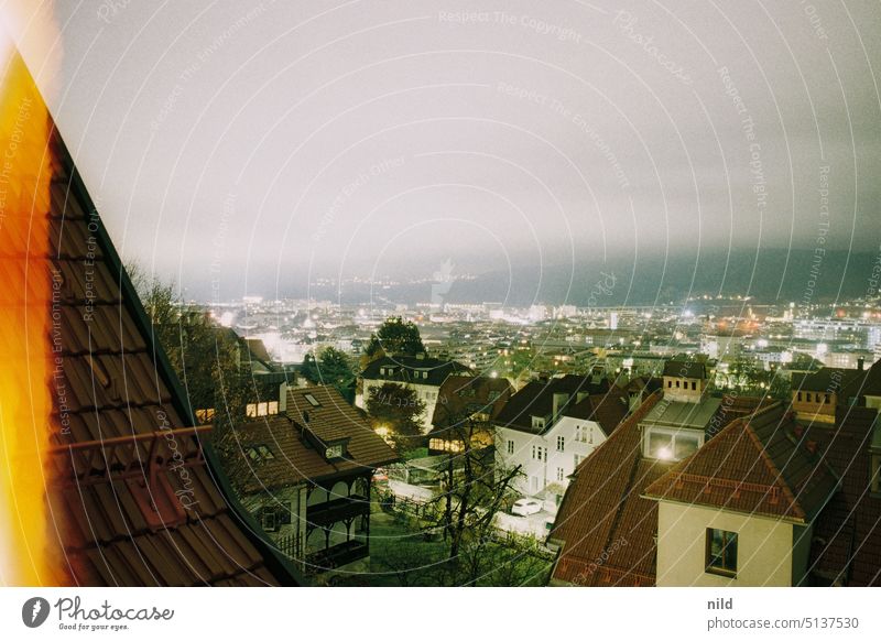 Above the rooftops of the city (Innsbruck edition) Town city view Evening Night Twilight clearer Long exposure Panorama (View) Colour photo outlook Downtown