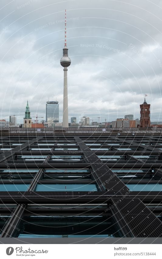 Berlin TV tower against dramatic cloudy sky Berlin TV Tower television tower Capital city Landmark Television tower Alexanderplatz Downtown Berlin