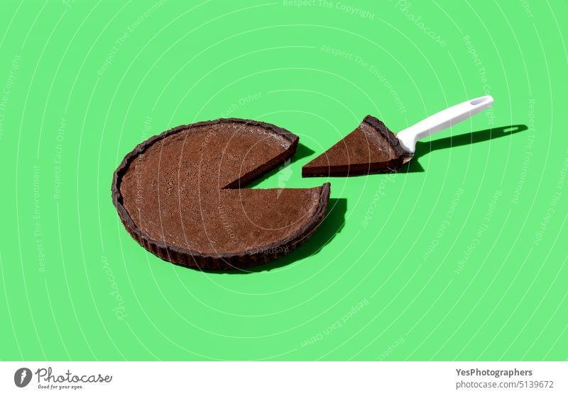 Chocolate tart isolated on a vibrant green background. above baked banner black bright brown cake calories chart chocolate christmas cocoa coffee color