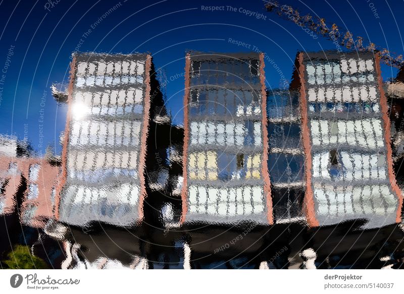 Houses reflected in the canal in Hamburg Deep depth of field Copy Space middle Contrast Copy Space bottom Copy Space top Light Day Copy Space right