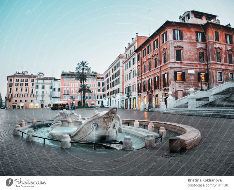 1 July 2018, Rome, Italy. Spanish Steps. Piazza di Spagna in the morning, There are nobody of tourists. rome italy architecture church fountain landmark