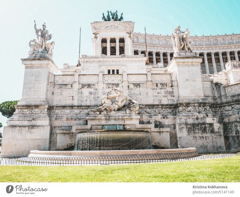 Fountain details, Il Vittoriano in Piazza Venezia, Italy. It's the central hub of Rome, Italy, in which several thoroughfares intersect ancient italian italy