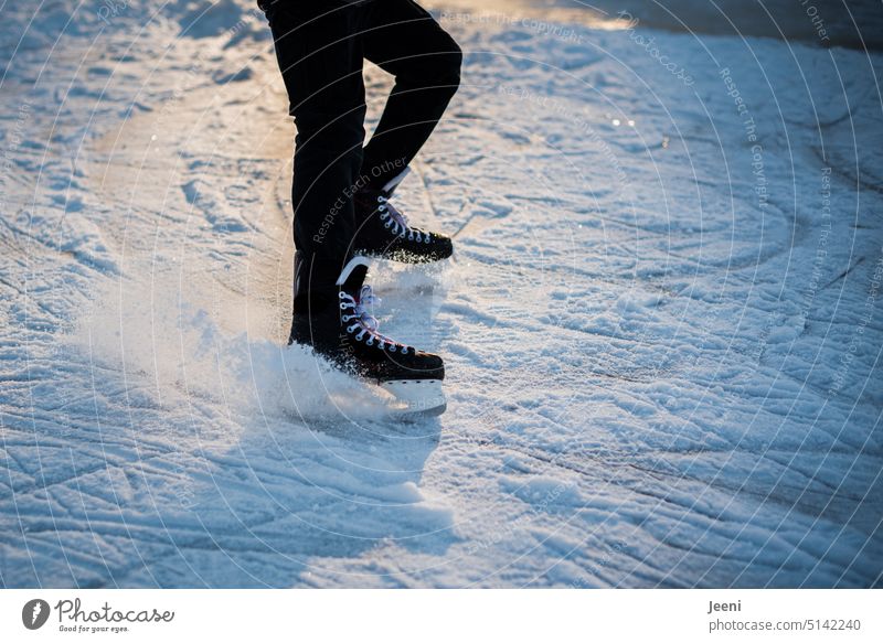 Full speed Human being Ice-skating Legs Movement Winter sports fun Snow youthful Leisure and hobbies Sports Frost Cold Lake Frozen surface Joy Sunlight brake