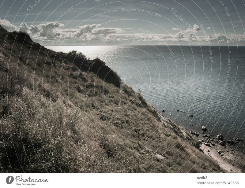 steep face good for the monk Peninsula Baltic Sea coast Rügen Hill wide vantage point Vantage point Surface of water Glittering Illuminate Far-off places Idyll