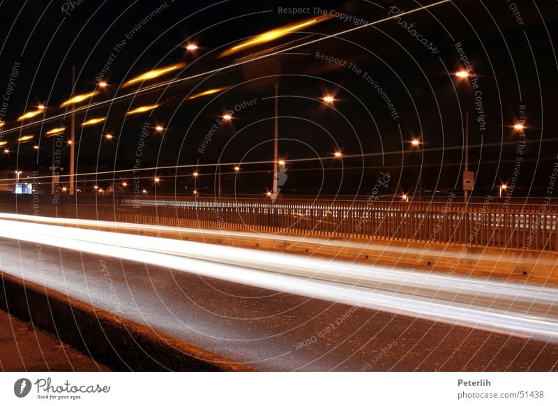 streak Long exposure Night Dark Brown Duesseldorf Bridge Light Tracks Evening