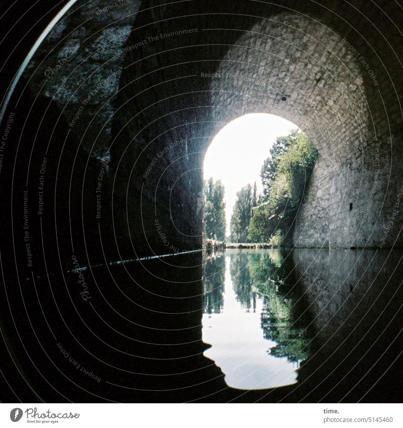 close to nature | light at the end of the tunnel Water River Bridge Park Architecture Reflection Building Dark Manmade structures Stone Calm silent Historic