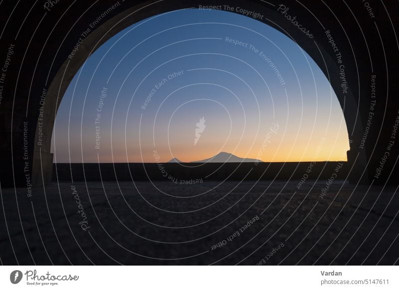 Mount Ararat at sunset ararat arc arch armenia armenian bright charenc charents clouds cloudy colorful concept dawn dim dramatic dusk frame golden golden hour