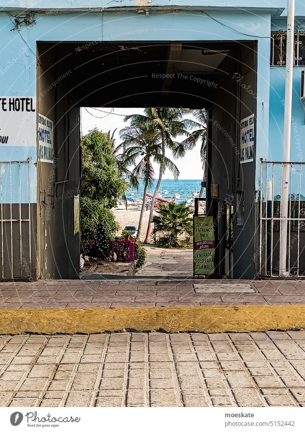 sea view Pacific Ocean Mexico Puerto Escondido palms Beach Street Hotel vacation travel Blue