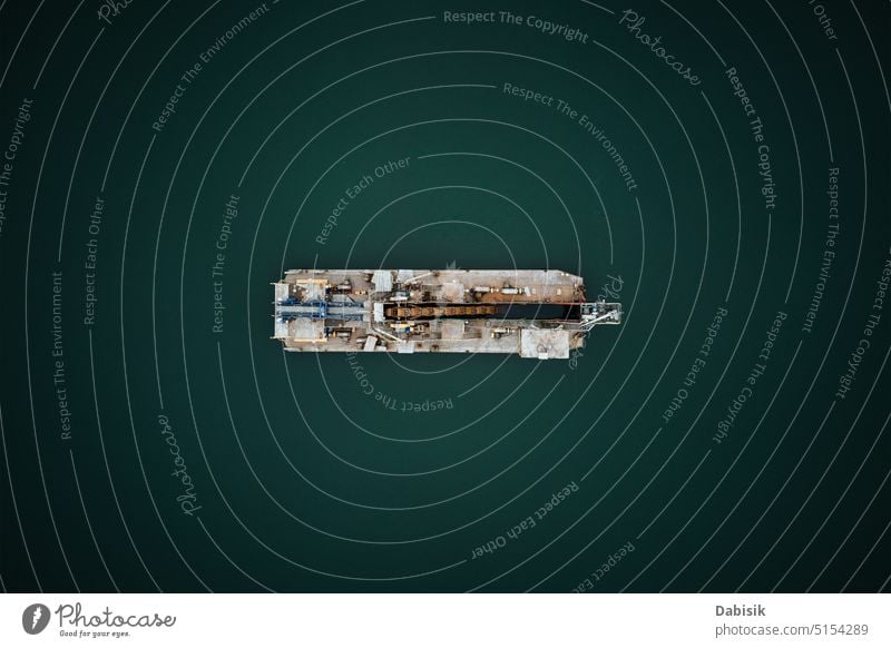 Vessel for sand mining in the lake, aerial view ship vessel industrial industry dredge digger cargo construction development dredging drone engineering