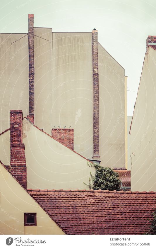 Old town (back) Facade Architecture House (Residential Structure) Wall (building) Wall (barrier) Building Town Roof Chimney lines Graphic Gray