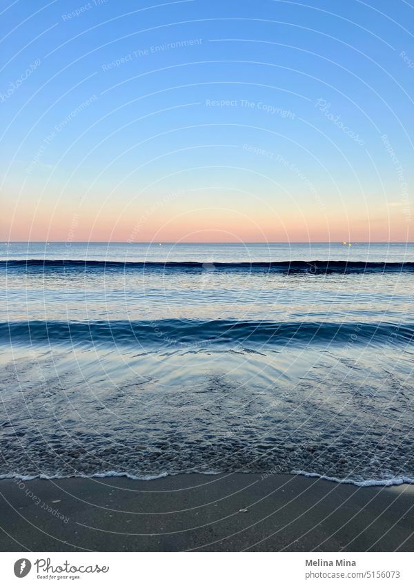 Sunset at the beach in the south of France sunset ocean sky Marseillan south France Vacation & Travel Sand Summer Blue Relaxation Calm calm atmosphere Coast