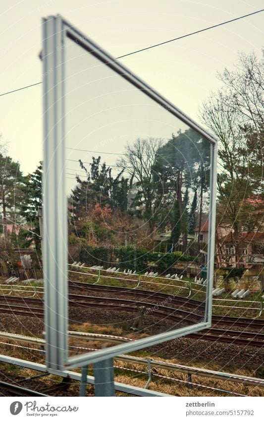 Mirror on the platform Mirror image mirrored rails Railroad Railroad system Rail transport Train station RAILWAY STRIP Local traffic Commuter trains