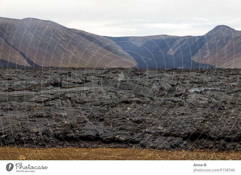 fresh lava field , in the background the volcano Fagradalsfjall in South Iceland Volcano Lava Lava field ossified Fresh volcanism Geology prehistoric rock fluid