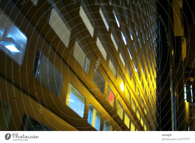 behind bars Grating Night Yellow Light Barrier Photographic technology Metal Blue Light (Natural Phenomenon)