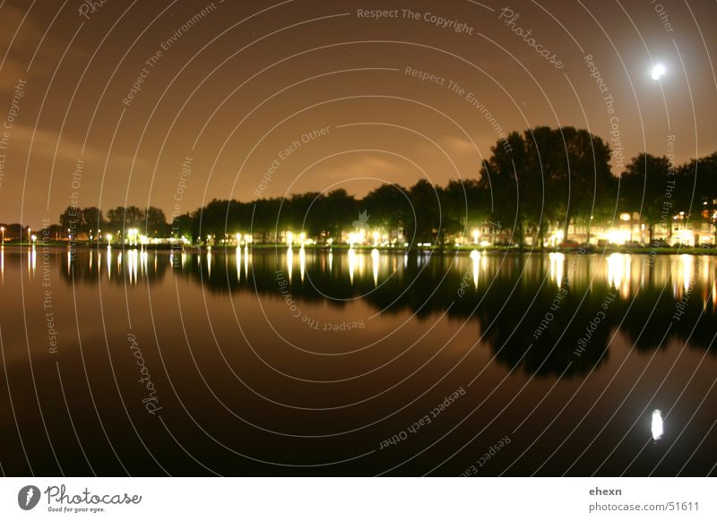 Mirror Amsterdam Night Long exposure Exposure Lamp Moon Water lights Street Silhouette Evening