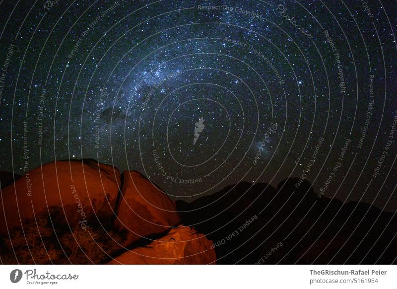 Milky way with rocks in foreground Namibia Landscape Exterior shot Nature Deserted Environment Far-off places namibia road trip Africa Freedom stones Rock