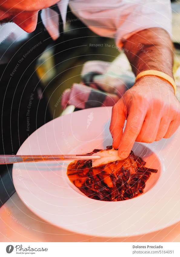 Preparation of fish noodles with prawns gourmet version asia background bean china chinese condiment cooking cuisine dinner dish fettuccine food fresh freshness