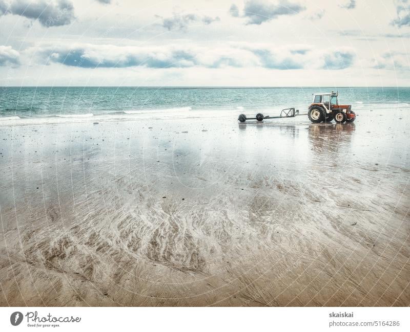 Low Tide France Places Normandy Beach Water Tractor Sand Ocean Landscape Seascape Atlantis Ocean Nature Horizon Coast Vacation & Travel