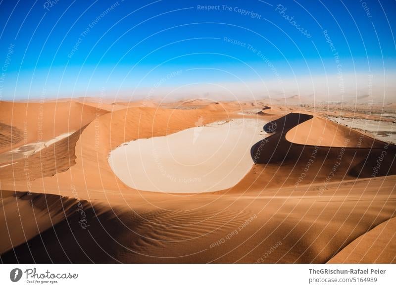 View of drought area surrounded by dune Sand duene Namibia Africa travel Desert Landscape Adventure Nature Warmth Sossusvlei Far-off places Shadow Light