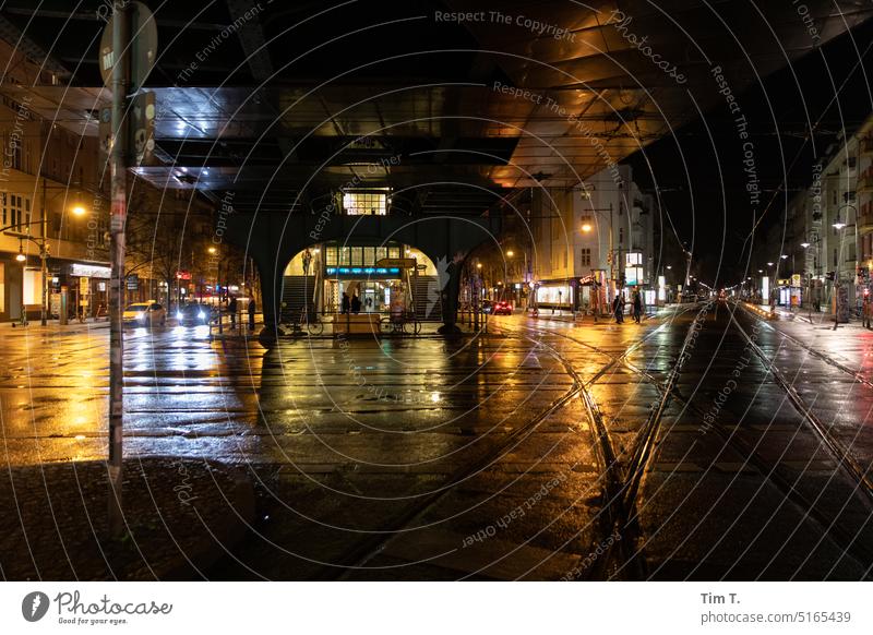 U Station Eberswalder Straße Night Prenzlauer Berg Winter Train station Berlin Capital city Town Downtown Exterior shot Old town Deserted Colour photo