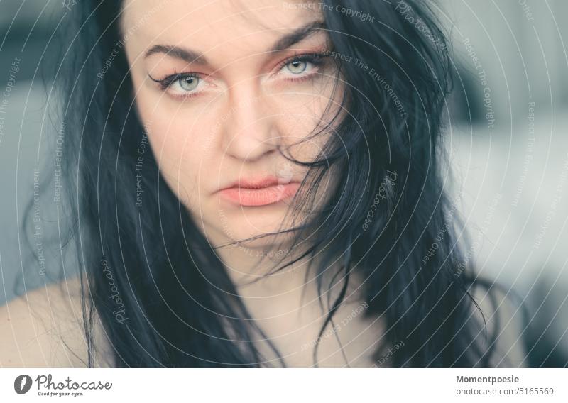 _ Face of a woman Woman windy Hair and hairstyles portrait Young woman Human being Feminine naturally Exterior shot Adults pretty Head Looking