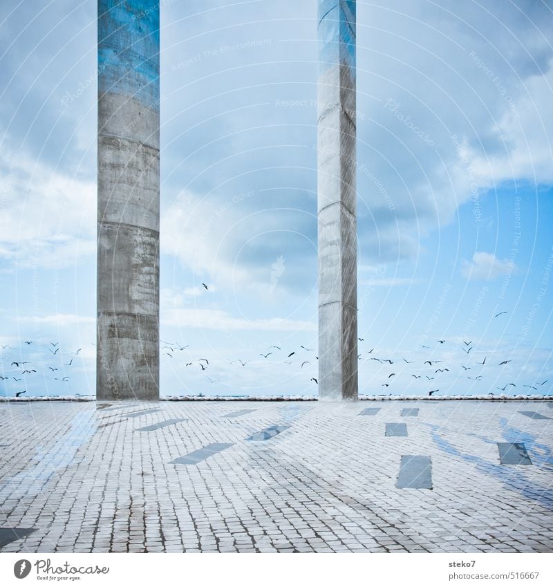 SECOND Places Architecture Esthetic Town Blue Gray End Horizon Column Lisbon Sculpture Colour photo Exterior shot Abstract Deserted Copy Space bottom