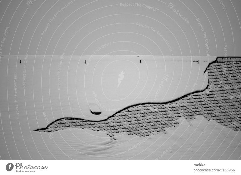 Remains of a roof avalanche Roof House (Residential Structure) Snow Winter Avalanche Building White Cold Frost Frozen Roofing tile Snow layer Insulation